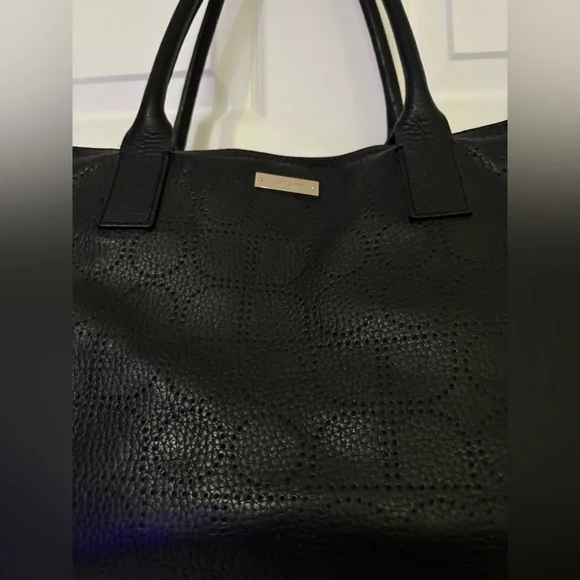EUC Kate Spade Noel Rue Black Tote Perforated Pebbled Leather Handbag - Picture 2 of 15